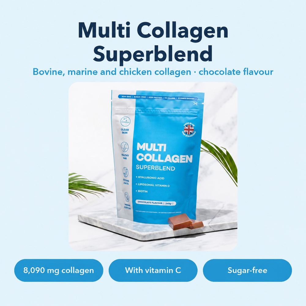 Multi Collagen Superblend: bovine, marine and chicken collagen, chocolate flavour