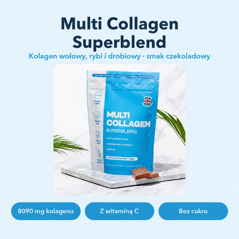 Multi Collagen Superblend: kolagen wołowy, rybi i drobiowy, smak czekoladowy