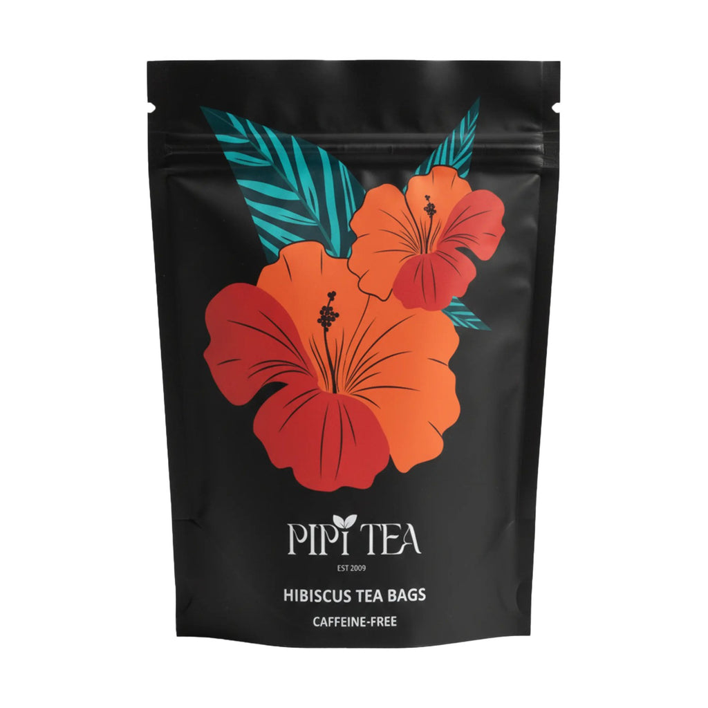 Pouch of PiPi Tea hibiscus herbal tea bags, caffeine-free