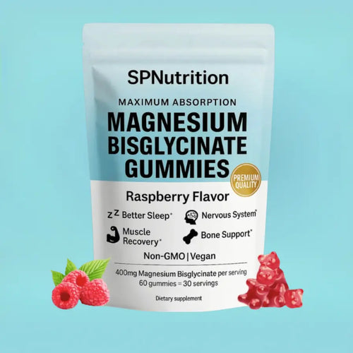 Bag of SPNutrition Magnesium Bisglycinate Gummies, raspberry flavour
